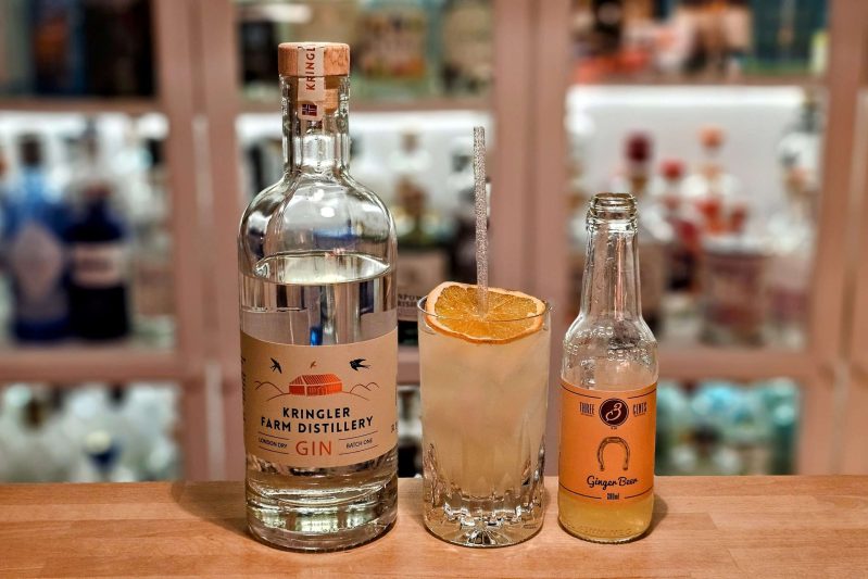 Kringler Farm Distillery London Dry Gin og ingefærøl