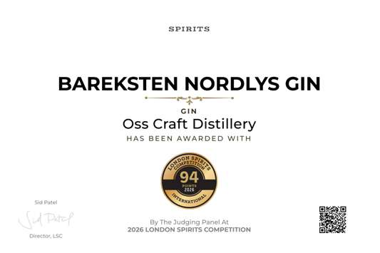 Bareksten Nordlys Gin fikk gullmedalje i London-Spirits Competition.