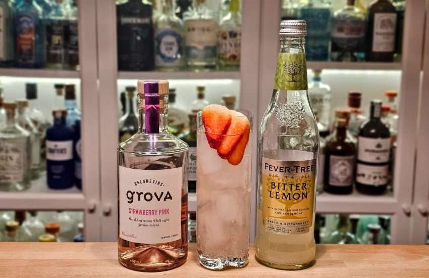 Brennevinsgrova Strawberry Pink Gin med Bitter Lemon